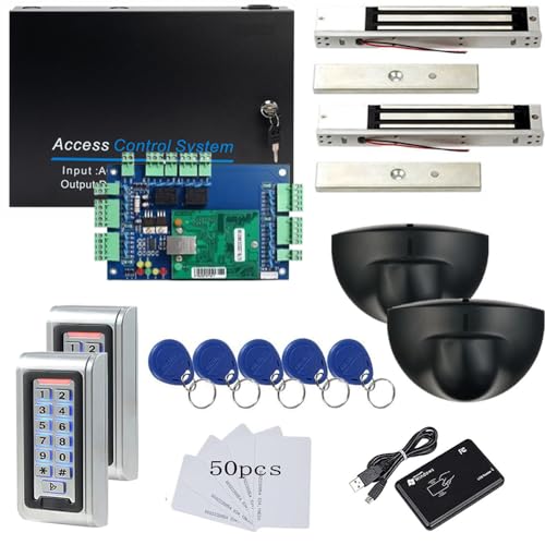 MENGQI-CONTROL 2 Doors PIR Exit Motion Sensor Access Control Metal Waterproof Keypad Reader Big Space Power Supply Box(can Put in Backup Battery) 600LBS Magnetic Lock Digital Lock System