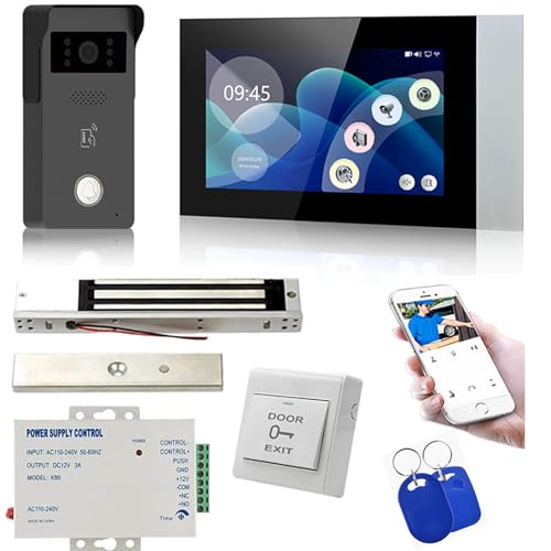 MENGQI-CONTROL Tuya Smart Office/Home Wireless WiFi Doorbell Camera Security Video Intercom for Access Control System Color Touch Screen Phone App Remote Open with Lock/Fobs/Power Supply Doorbell