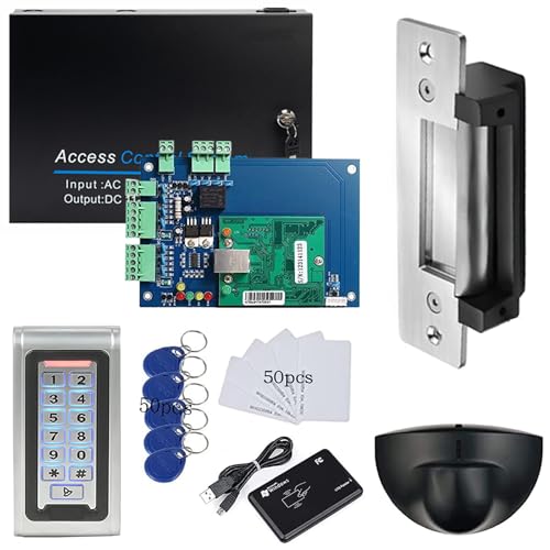 MENGQI-CONTROL 1-Door Security System Overhead Rex Exit Sensor Metal Combo Reader/PIN Entry North American Strike Lock Phone APP Remote Open Lock