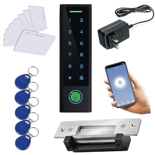 MENGQI-CONTROL WiFi Remote Add Delete User Biometric Fingerprint RFID Password Access Controller +North American Heavy Duty Strike Lock+Cards and Key Fobs +110V-240V Power Adapter