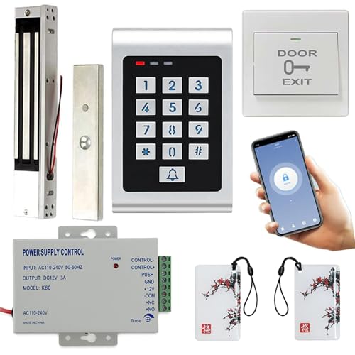 MENGQI-CONTROL Smart WiFi Metal Outdoor Keypad RFID Access Controller with Tuya Phone App Remote Control 600lbs Magnetic Lock Push Exit Button Commercial WiFi Access Control System
