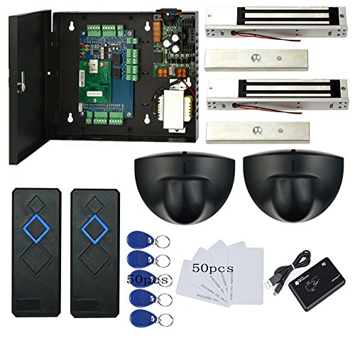 MENGQI-CONTROL TCPIP 2 Doors Magnetic Lock(600LBS) Access Control Systems Request to Exit Detector Motion Sensor 110V Metal Power Supply Box+Card & Fobs