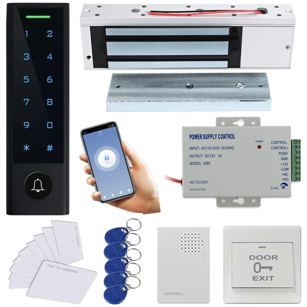 MENGQI-CONTROL WiFi Remote Manage IP66 Watreproof Access Control Keypad 600lbs Magnetic Lock Push Exit Button Smart Phone App Remote ADD/Delete User