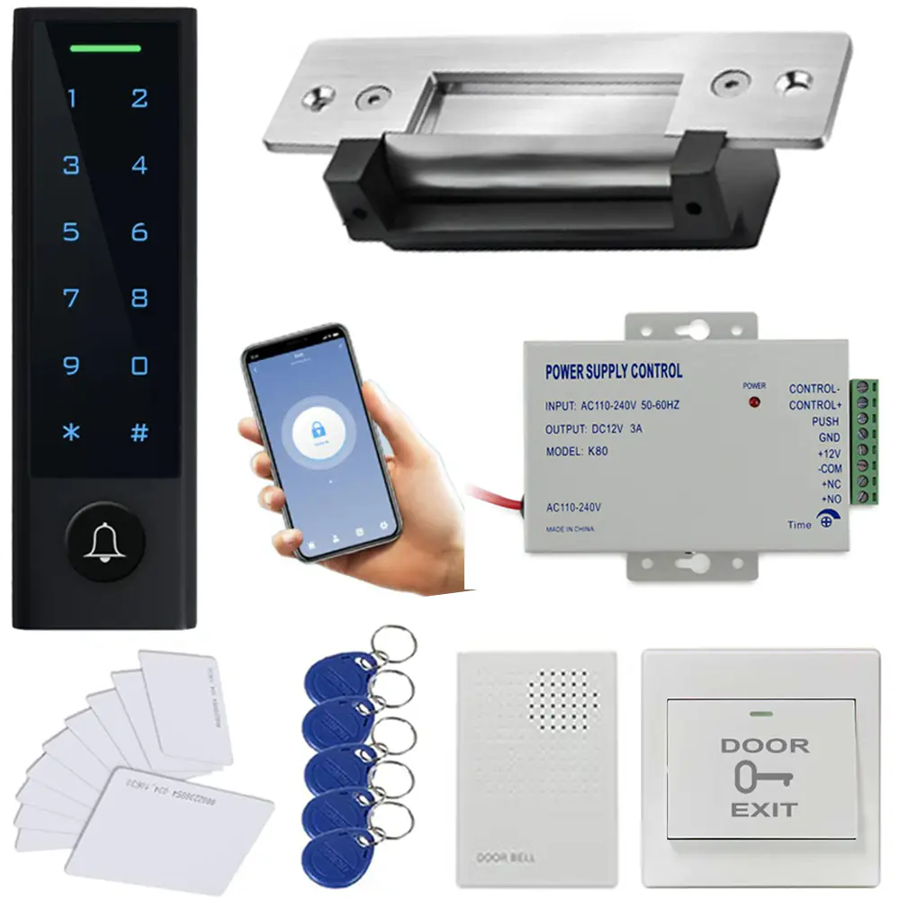 MENGQI-CONTROL WiFi Remote Manage IP66 Watreproof Access Control Keypad ANSI Standard North American Heavy Duty Electric Strike Lock Push Exit Button Smart Phone App Remote ADD/Delete User