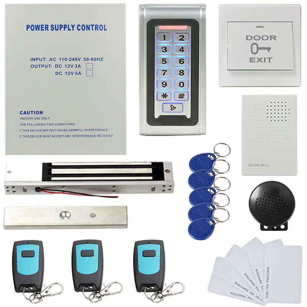 MENGQI-CONTROL 3 Remote Openers 600lbs Magnetic Lock System Outdoor IP68 RFID PinPad Access Control Entry Security with Power Supply Box(Can Add Backup Battery) Buzzer Sounder
